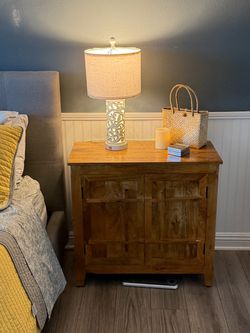 Solid Wood Nightstand with Cabinet Doors