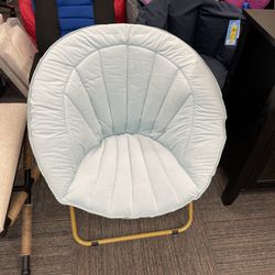 Urban Shop Channel Stitch Velvet Folding Saucer Chair, Sky Blue