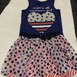 Toddler Girls 3T Fourth 4th of July Patriotic Sparkly Heart Tank Top Shirt And Sparkly Skirt outfit 