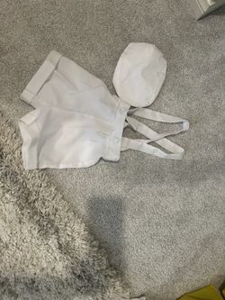 Infant Baptism Outfit White Christening Baptism Suspenders and Short Set with Hat