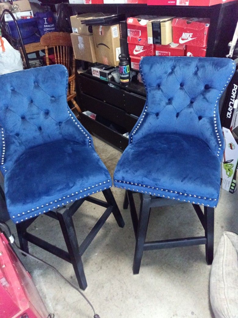 2 Bar Chair / Stool Blue Suede As