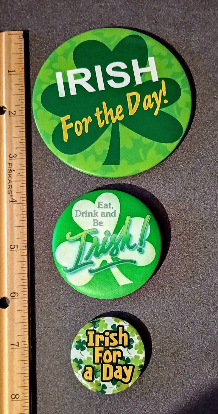 Irish For The Day Saint Patrick's Holiday Vintage Collectible Lapel Pin Button Pinback Lot Of 3 A-1