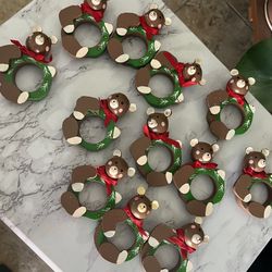 12 Vintage Wood Hamdmade Christmas Teddy Bears Napkin Holders 