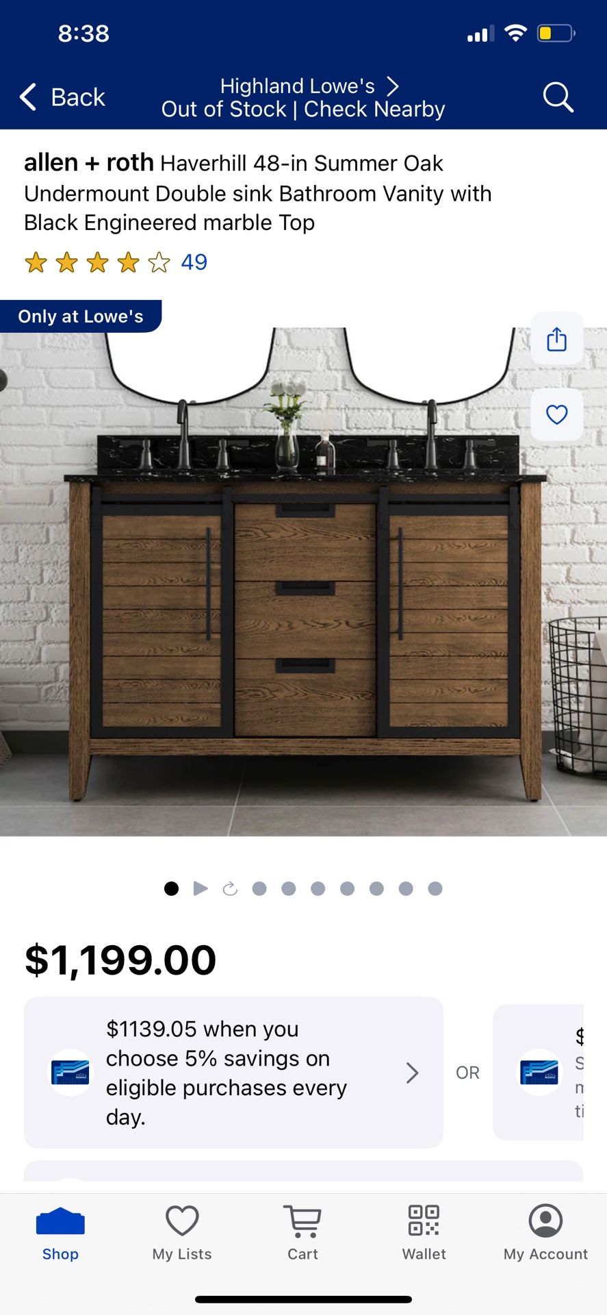 Vanity 48” Double Sink Black marble Top