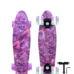 Nattork Skateboards 22 Inch Mini Cruiser Skateboard Complete Retro Skate Boards with Colorful Light Up Wheels for Kids Girls Boys Beginners