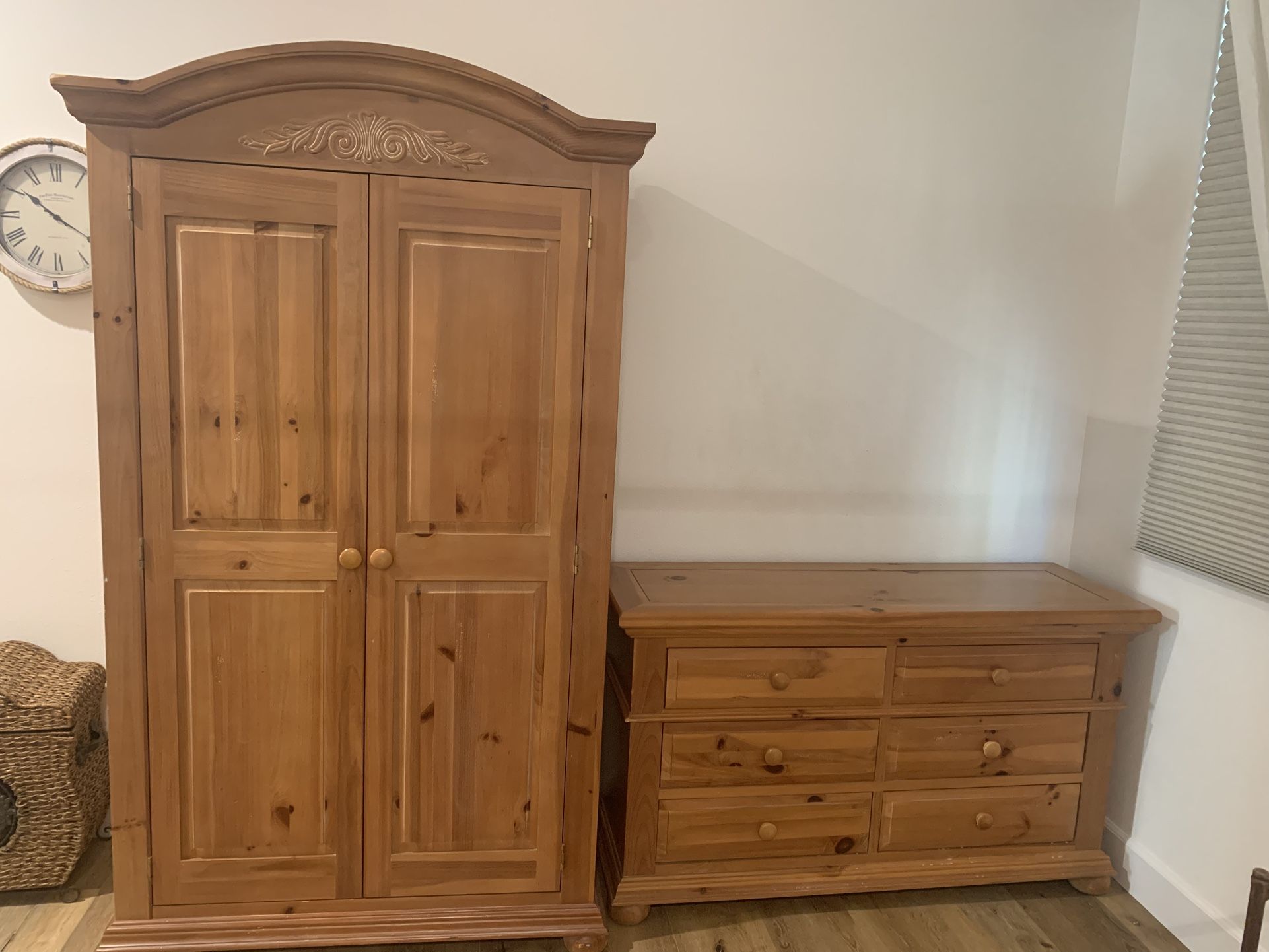 Broyhill Solid Pine Armoire & Chest Set