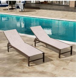 New on box 3 pcs Lounge Chair Outdoor Set Metal Pool Chaise Lounge Chairs, Adjustable Five-Position Tanning Recliner, All Weather for Patio, Beach, Ya