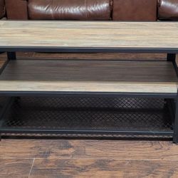 Industrial TV Console Table with Open Storage Shelves