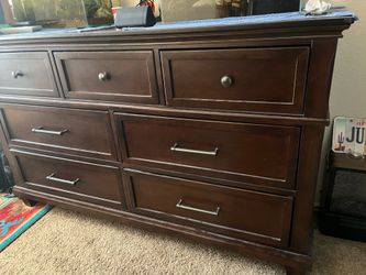 Dresser Queen box spring bed frame jeans boots