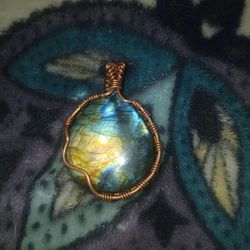 Labradorite Wire Wrap Pendant Handmade (Comes On A Hemp Necklace With Clasp)