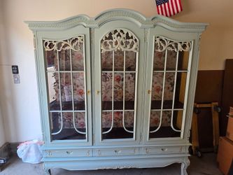 Vintage French Country China Cabinet / Hutch – Hand Painted