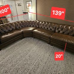 Free Sectional - Brown Leather Chesterfield Style