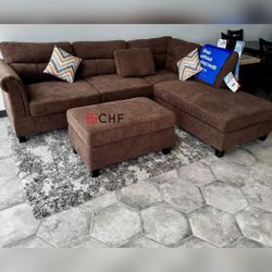 Fabric Sectional Sofa with Right Facing Chaise, Storage Ottoman, and 2 Accent Pillows // Limited Time Offer 
