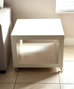 White Side Table with Lower Shelf on Wheels - 2 available