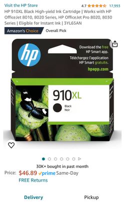 HP Printer 910 XL Black Ink