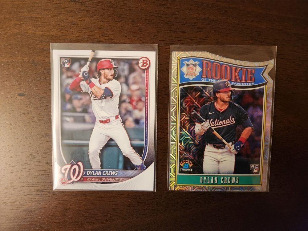 BOWMAN 2025 DYLAN CREWS ROOKIE OF THE YEAR FAVORITE MOJO REFRACTOR AND ROOKIE BASE CARD