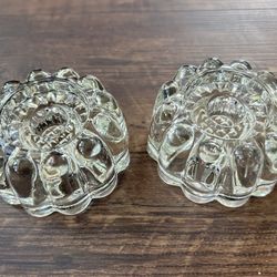 Set Of 2 Vintage 1970's Princess House® Reversible 3-Way Ribbed Crystal Candle Holder