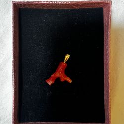 Natural Mediterranean Red Coral Pendant with 14K Gold Bail