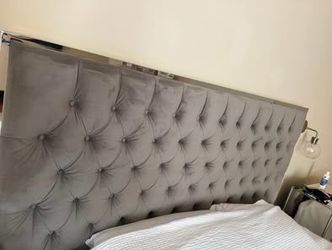 Z Gallerie California King Velvet Tufted Bed Frame with Chrome Trim
