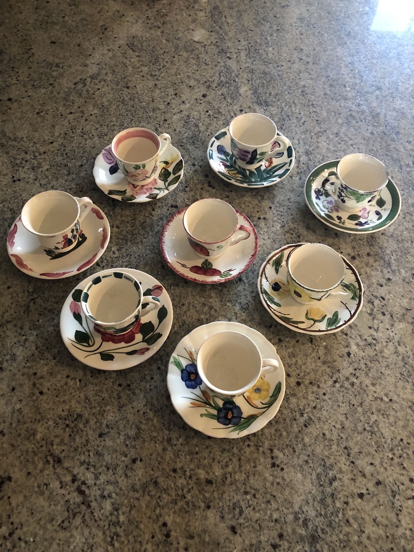 Blue Ridge Hand Painted Pottery Southern Pottery, Inc VINTAGE Tea Cups and Saucers Set of (8)