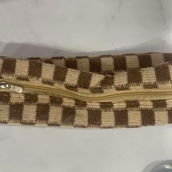 Brown Checkered Makeup Travel Bag Pencil Case