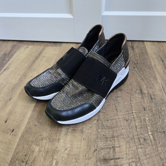 Michael Kors Womens 7m Black and Brown Slip-On Sneakers