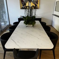 Marble Dining Table & Suede Chairs 