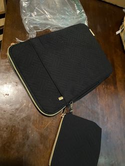 Black Quilted Laptop Sleeve with Pouch
