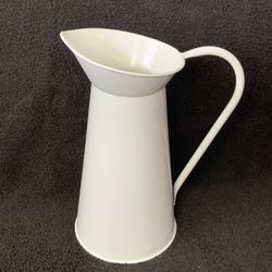 Decorative Farmhouse White Metal Pitcher Vase - Rustic Chic Decor