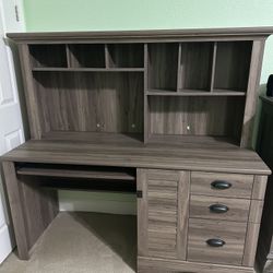 Grey Desk With Hutch