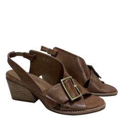Antelope 505 Leather Buckle Sling Heel Brown Sandals 38/7-7.5 Feminine Coquette
