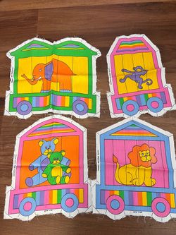 Circus Animal Train Fabric Sew Panels Set of 4