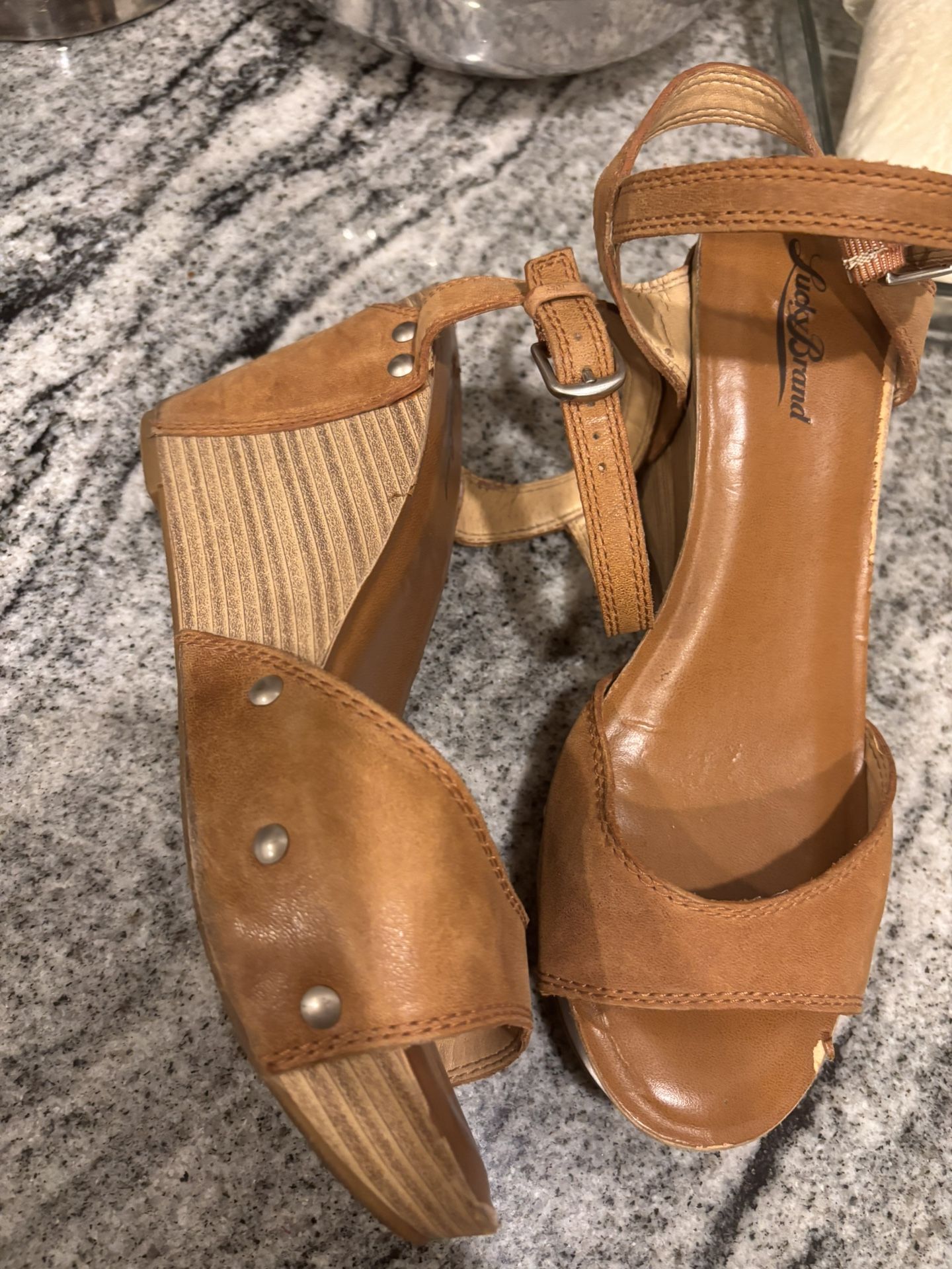 Lucky Brand Women’s Brown Leather Shoes, Wedges Size 8 1/2