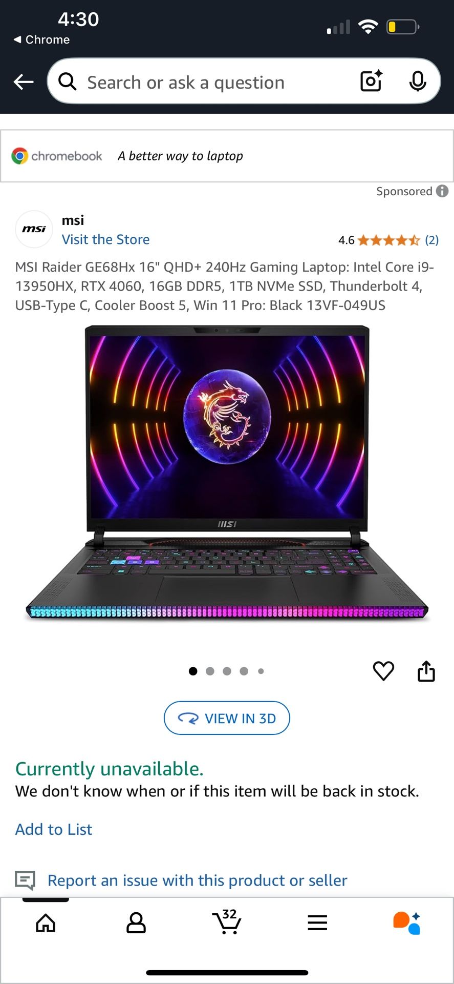 Msi Raider Ge68hx 13vf Gaming Laptop