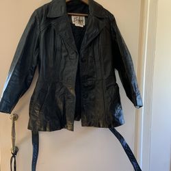 Ladies Vintage Genuine Leather Jacket With Belt