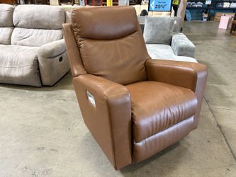 LA-Z-BOY Chocolate Brown Leather Swivel Rocking Power Recliner (Remote Not Included, As Is)