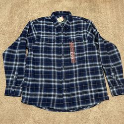 Woolrich Shirt Mens XL Blue Grid Plaid Brawny Flannel Long Sleeves Shacket NWT