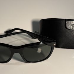 Persol PO 2871-S Polarized Rectangular Sunglasses Black Frame Gray Lens 145