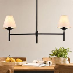 Modern Black Chandelier for Kitchen Island & Dining Room – Fabric Shades
