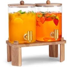 2 PCS 1 Gallon, 4 Liter, Glass Beverage Dispenser With Wood Stand
