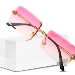 Rimless Rectangle Sunglasses Women Men Trendy Square Y2K Glasses Retro Frameless Eyewear Gradient Lens