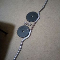 46in curl bar + (2) 10lb weights 