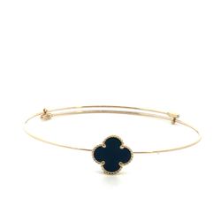 Woman’s Ladies 14k Yellow Gold Adjustable Black Clover Bangle Bracelet GP3130202