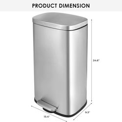 8 Gallon Step Trash Can, Stainless Steel Garbage Bin, Soft-Close Rubbish Bin with Removable Plastic Inner Bucket, Fingerprint-Proof, Lid Dustbin, Suit
