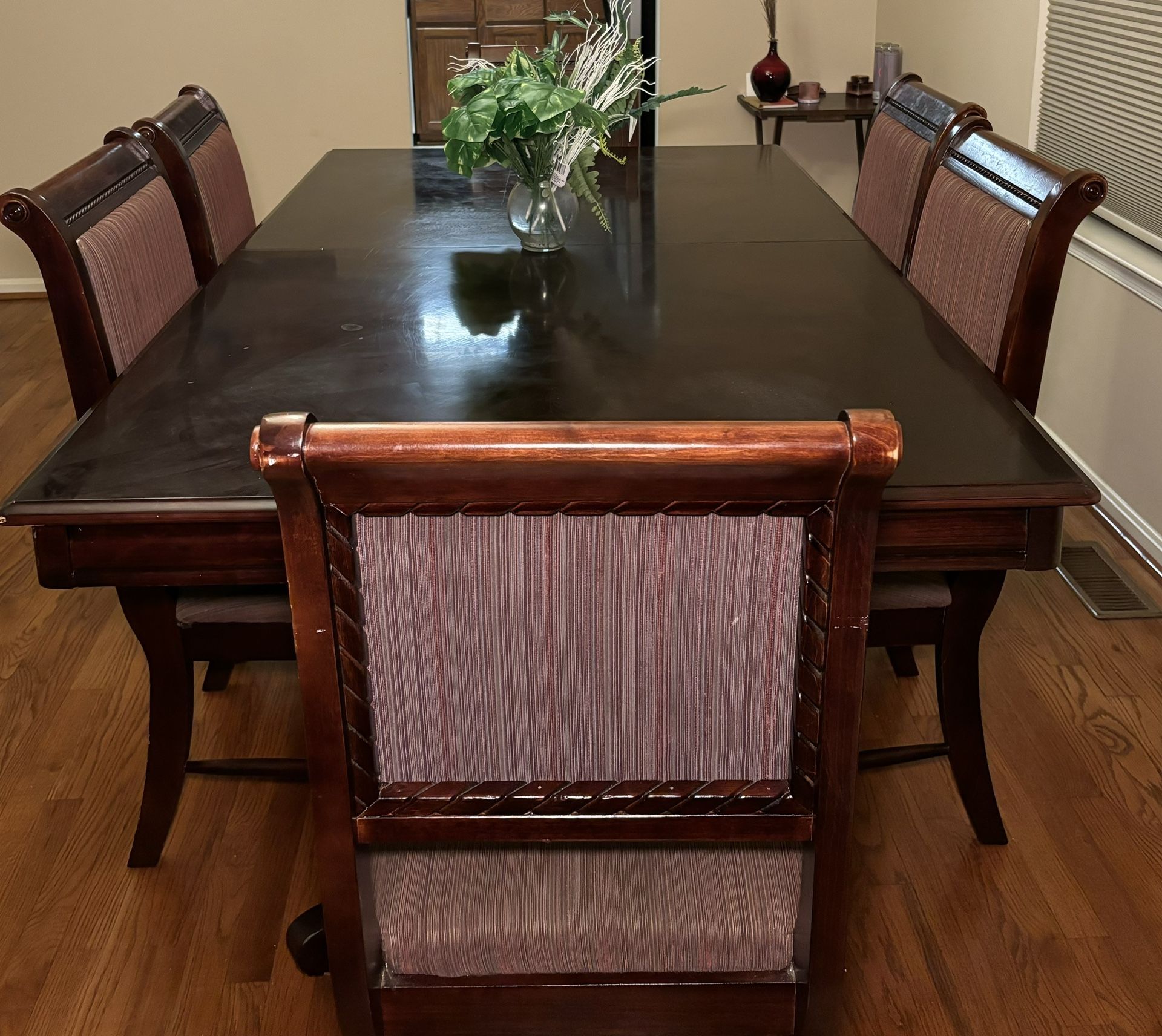 Dark Brown Wooden Dining Table Set