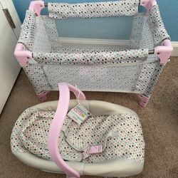 Crib ,Car Seat and Doll - Toys Set toddler