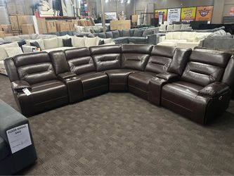 Reclining leather brown sectional