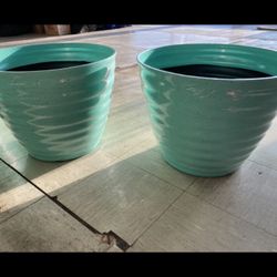 Two Matching Teal Planter Pots 