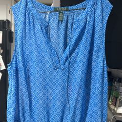 Lauren Ralph Lauren Blue Sheer Elastic Waist Dress 