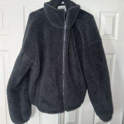 WOMENS L/XL FULL ZIP JACKET SHERPA BLACK AMERICAN EAGLE 